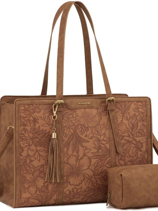 Handbags - Laptop Bag for Women Vintage Leather Work Tote 15.6 inch Large Capacity Computer